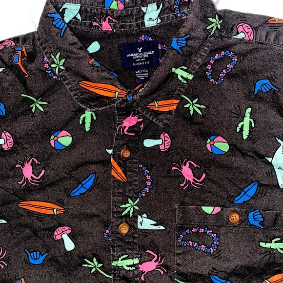 American Eagle Outfitters Classic Fit Button Down XXL Festive Party Theme Print - Picture 2 of 5